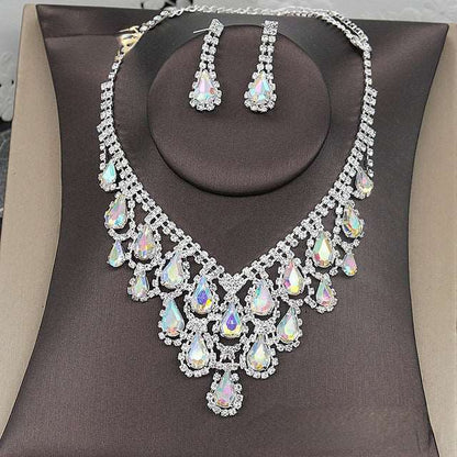 Bridal Crystal Full Diamond Necklace Earrings Two-piece Set