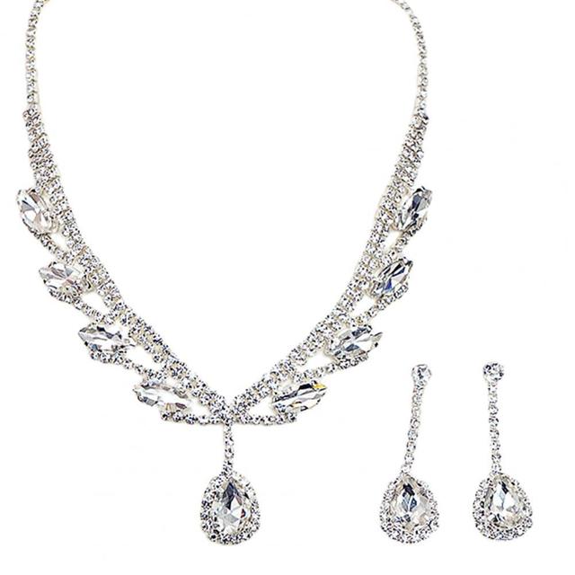 Bridal Necklace Earrings Water Drop-shaped Rhinestone Jewelry