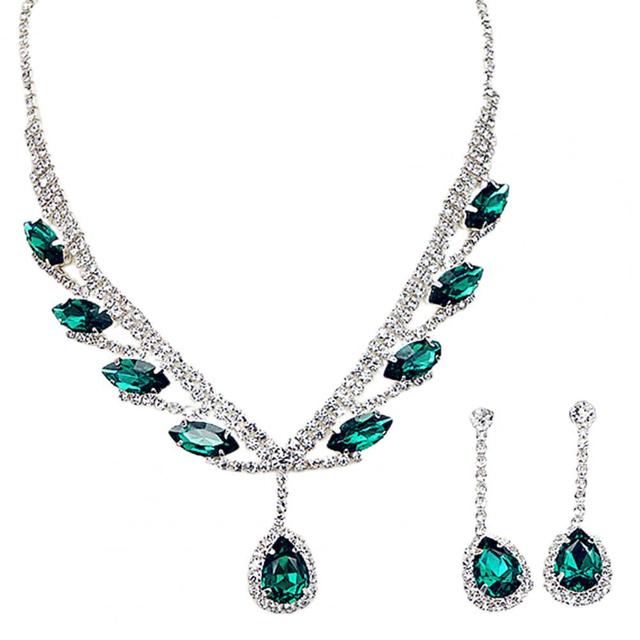 Bridal Necklace Earrings Water Drop-shaped Rhinestone Jewelry