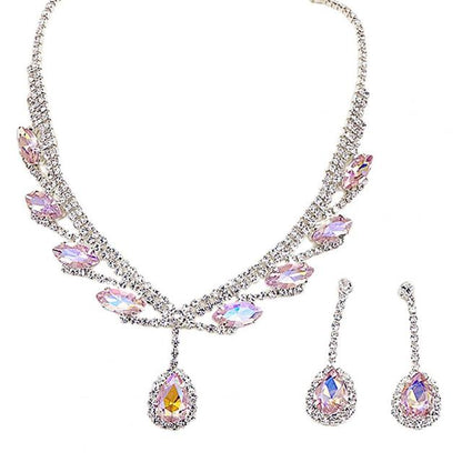 Bridal Necklace Earrings Water Drop-shaped Rhinestone Jewelry