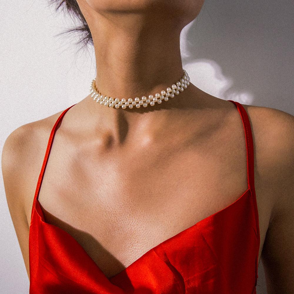 Bohemian Multi Layer Simulated Round Pearl Choker Necklace