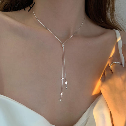 Long Tassel Pull Design Clavicle Chains Choker Fashion Silver Jewelry