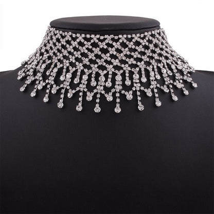 Multilayers Tassel Rhinestone Choker Statement Necklaces For Women